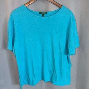 Lauren Ralph Lauren Women's Aqua Short Sleeve Tee Preppy Casual Size 2X